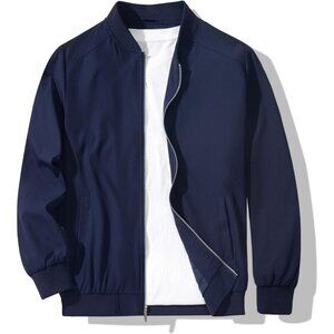 Men's Lightweight Stylish Navy Blue Bomber Jackets Coat Winter Inner Pocket